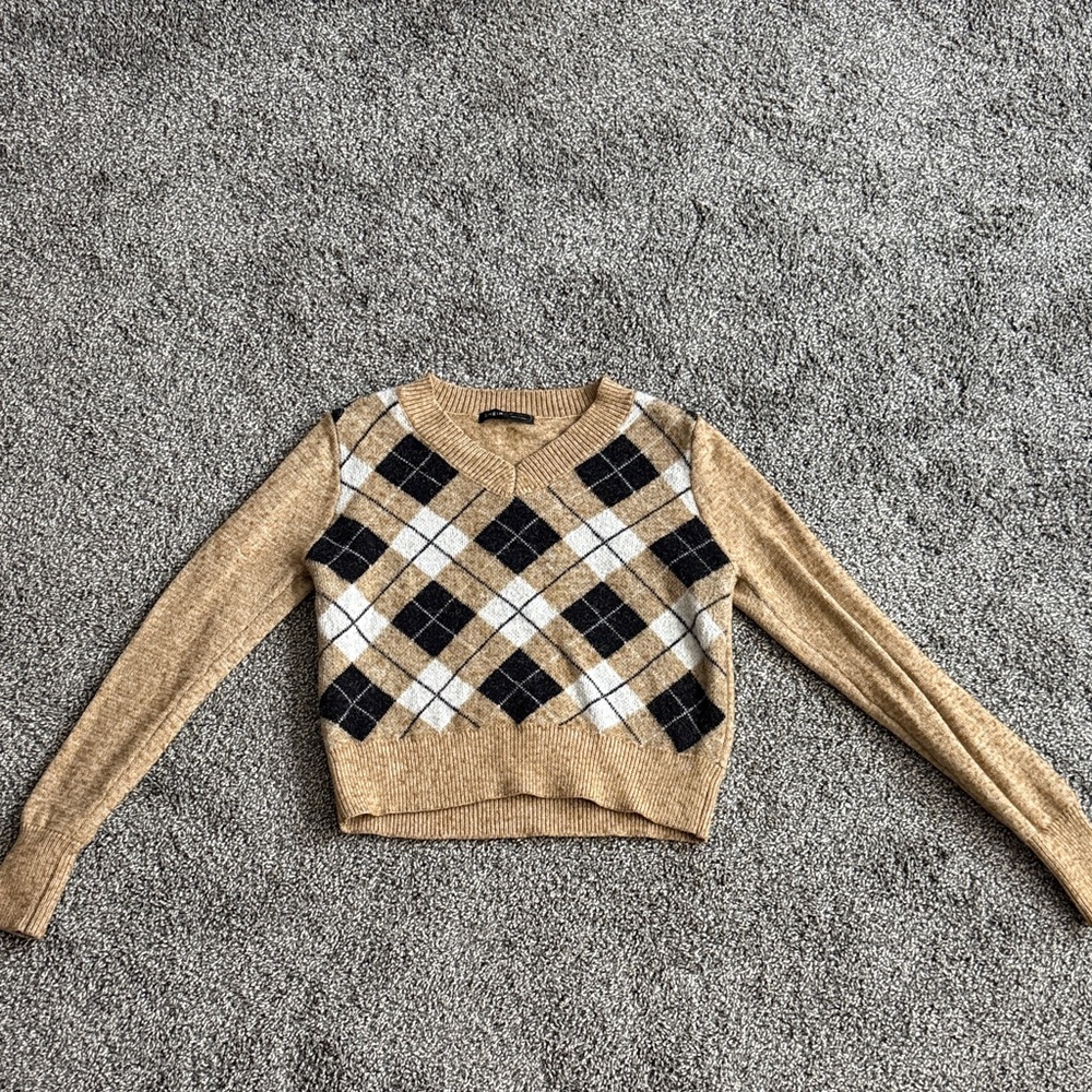 Argyle Patterned Tan Sweater